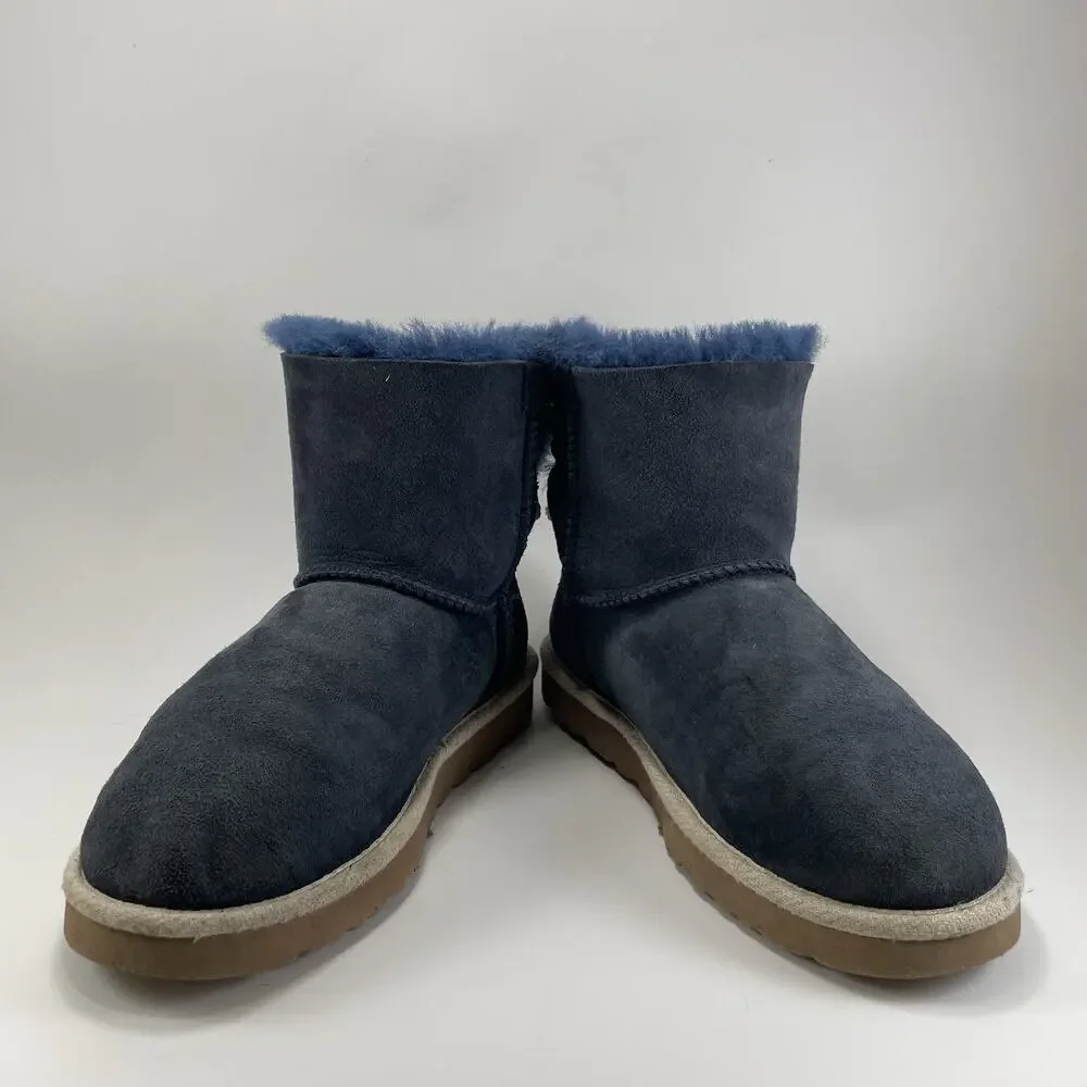 UGG Selene Winter Boots Womens Size 7 Navy Blue Suede Nautical Rope Tie Back